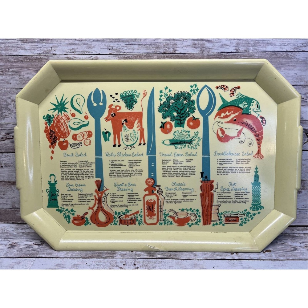 Waverly Products - Vintage Rare Drink Tray Salad Dressing Recipe Tray MCM RETRO